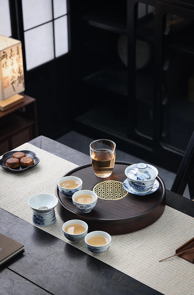 Circular Metal-Insert Tea Tray - Image 3